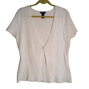 New York & Company VINTAGE Ribbed Stretch Sweater One Button Closure XL White